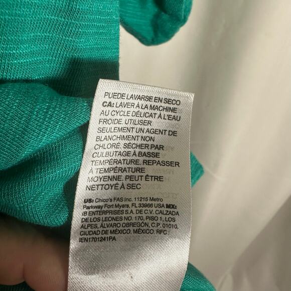 Chico's Cotton Slub Puff Sleeve Tee Bright Green 2 US L Summer Closet Staple‎ - Picture 6 of 8